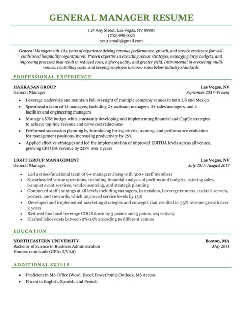 manager duties on resume